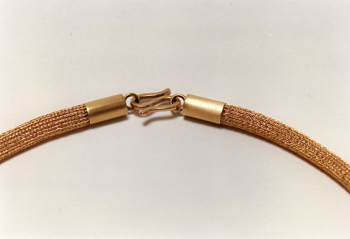 handgefertigte Strickkette 750/- Gelbgold mit Hakenverschluß